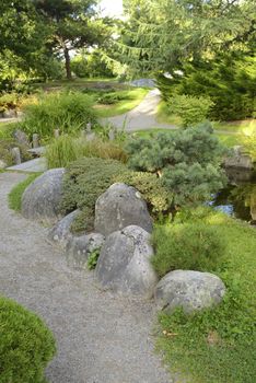 Japanese Garden with no people in Bergianska Botanical Garden. Bergianska Botanical Garden is a public garden located in Frescati next to Brunnsviken, at Norra Djurgården in Stockholm - Sweden.