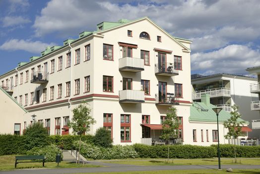 Swedish apartment Block in summer.