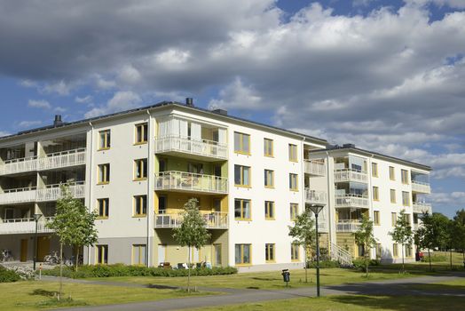 Swedish apartment Block in summer.