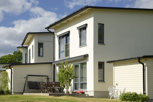 Swedish apartment Block in summer.