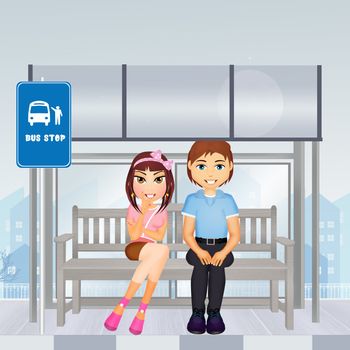 illustration of people expect the bus