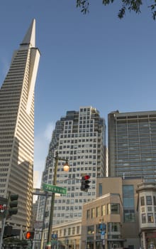 San Francisco, CA, USA, october 23, 2016: Urban view of San Francisco with Jackson street and the transamerica pyramid