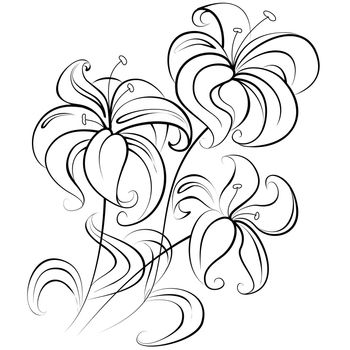 Illustration - stylized bouquet of flowers similar to a lily in a colorless version