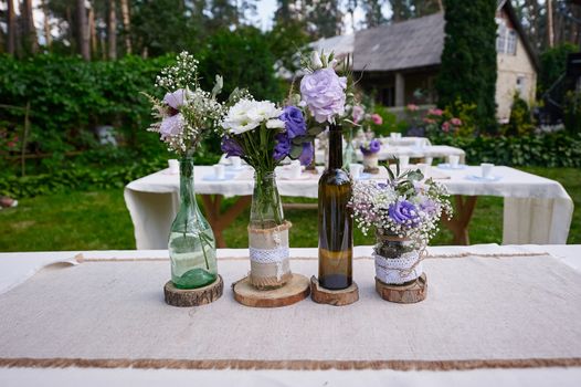 wedding decorations on a table in the restaurant.