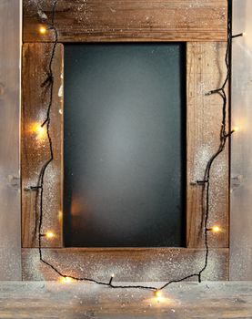 Empty menu board with decorative lights