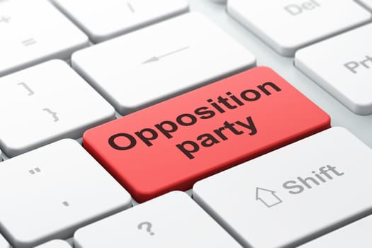 Political concept: computer keyboard with word Opposition Party, selected focus on enter button background, 3D rendering