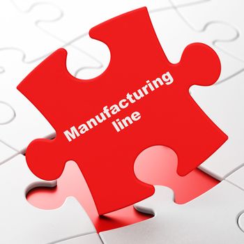 Manufacuring concept: Manufacturing Line on Red puzzle pieces background, 3D rendering