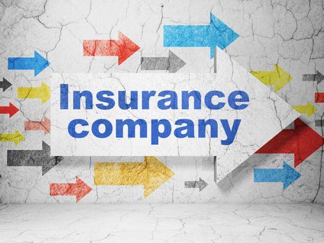 Insurance concept:  arrow with Insurance Company on grunge textured concrete wall background, 3D rendering