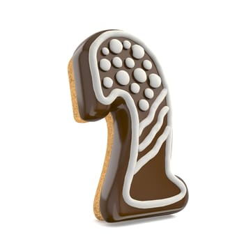 Number TWO 2 chocolate Christmas gingerbread font decorated with white lines and points. 3D render illustration isolated on white background