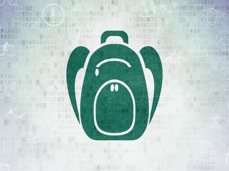 Tourism concept: Painted green Backpack icon on Digital Data Paper background with  Hand Drawn Vacation Icons