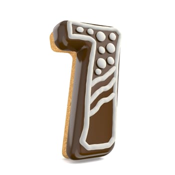 Number SEVEN 7 chocolate Christmas gingerbread font decorated with white lines and points. 3D render illustration isolated on white background