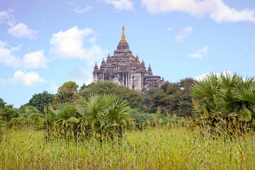Ancient pagoda in the landscape from Bagan in Myanmar