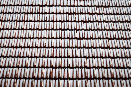seasonal background Snow dusted red tiled roof