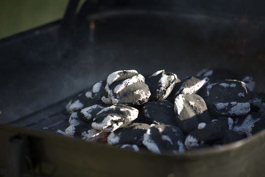 Smoking charcoal with small flame