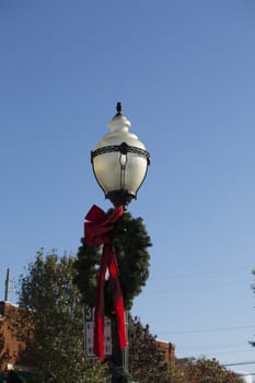 Christmas wreath on a lamp pole