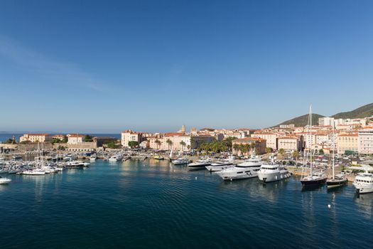 The harbour in Ajaccio on the island of Corsica with different boats in from the sea