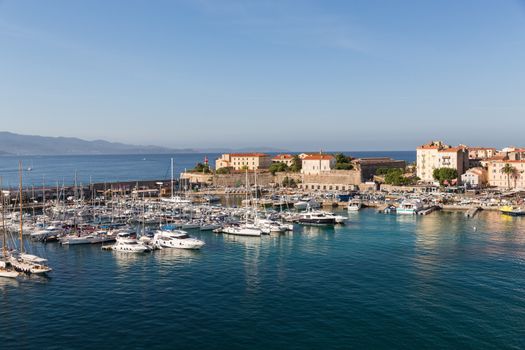 The harbour in Ajaccio on the island of Corsica with different boats in from the sea