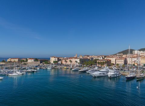The harbour in Ajaccio on the island of Corsica with different boats in from the sea
