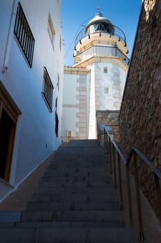 Lighthouse seen from below. Vertical image.