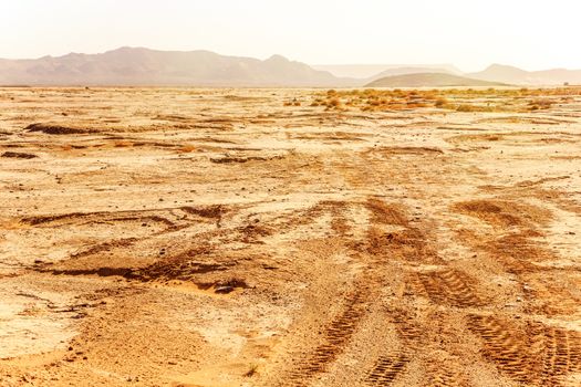 Tire impression on a track in the Moroccan desert