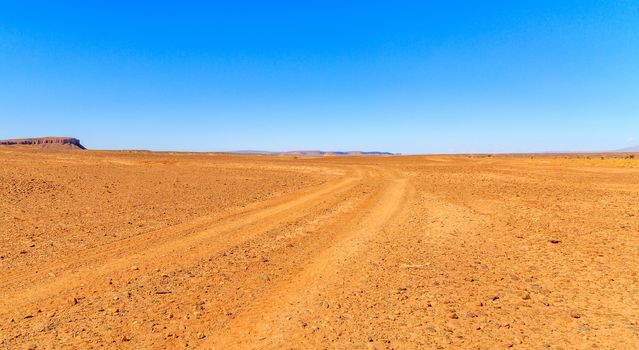 Tire impression on a track in the Moroccan desert