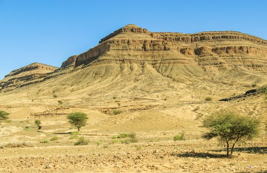 Beautiful Moroccan Mountain landscape in desert with blue sky