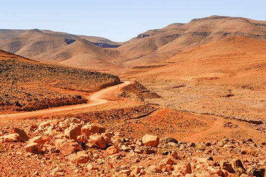 Beautiful Moroccan Mountain landscape in desert with blue sky