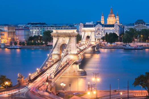 Szechenyi Bridge is connects Buda to Pest on the Danube river.