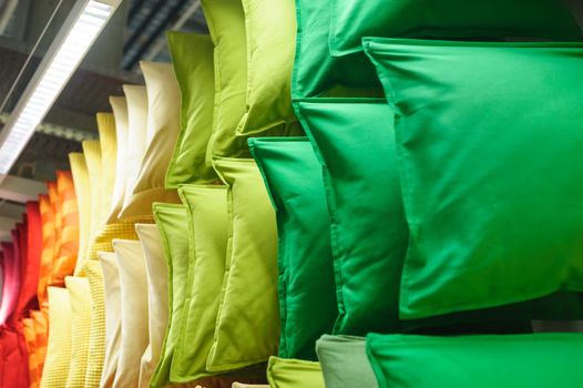 colorful cushions on shelves showcases background texture