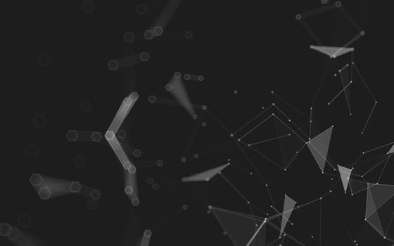 Abstract polygonal space low poly dark background with connecting dots and lines. Connection structure. 3d rendering