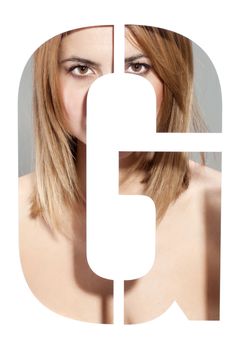 girl portrait behind the letter "G"