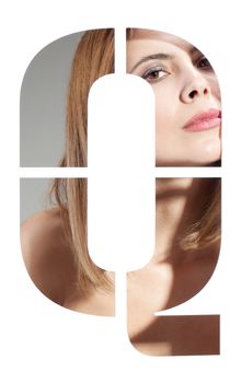 girl portrait behind the letter "Q"