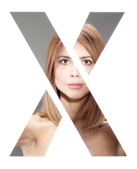 girl portrait behind the letter "X"