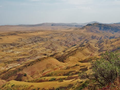 View on the semi-desert and steppe slopes of Mount Gareja, near to David Gareja Monastery in Kakheti, in Georgia. Picture taken in September.