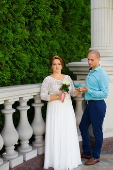 wedding copule. Beautiful bride and groom. Just merried. Close up. Happy bride and groom on their wedding hugging.