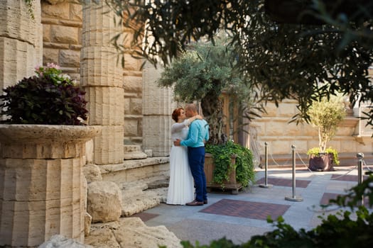 wedding copule. Beautiful bride and groom. Just merried. Close up. Happy bride and groom on their wedding hugging.