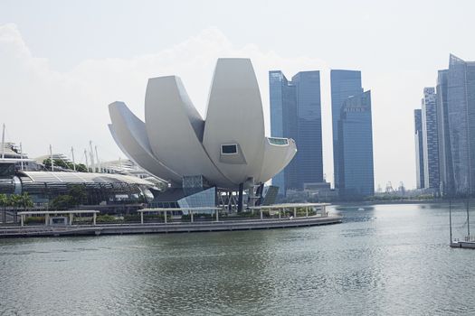 Singapore - 01 November 2014: The Marina Bay Sands Resort Hotel. View on Shell