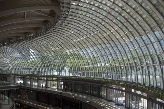 Singapore - 01 November 2014: View of the architectural structure of the dome of the The Shoppes at Marina Bay Sands shopping mall