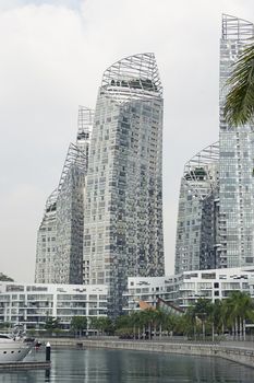 Singapore - 01 November 2014: Famous popular Reflections at Keppel Bay by Daniel Libeskind