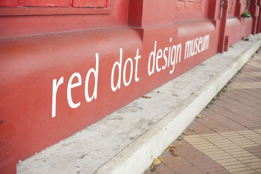 Singapore - 01 November 2014: Part of art building Red dot design museum. Bottom