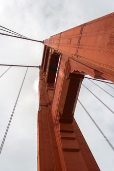 Bottom view of golden gate bridge tower