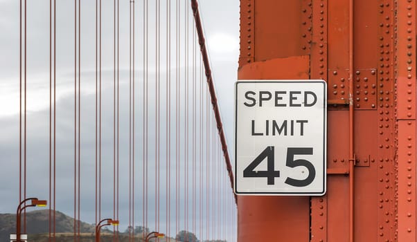 Speed limit sign on Golden Gate Bridge in San Francisco, California