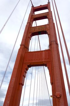 Bottom view of golden gate bridge tower