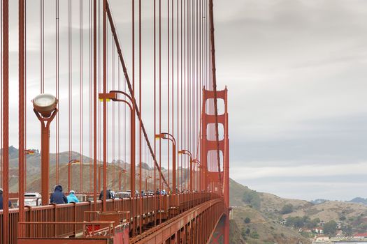 San Francisco, CA, USA, october 24, 2016: detail of the Golden Gate suspension bridge, San Francisco California USA