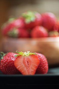 Fresh ripe strawberry in a glass