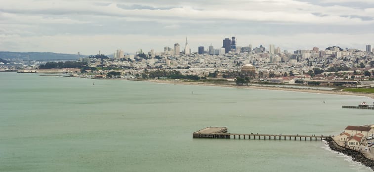 cityscape of San Francisco and skyline in a cloudy day