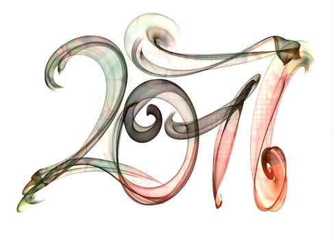 2017 isolated numbers written with white smoke or flame light on white background.