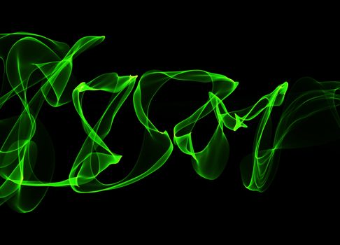 abstract green wavy smoke flame over black background.