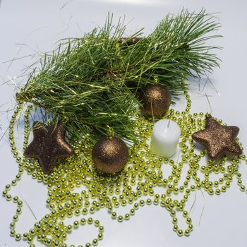 Christmas collection, decorative ornaments, on white background.