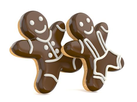 Smiling gingerbread men. 3D render illustration isolated on white background